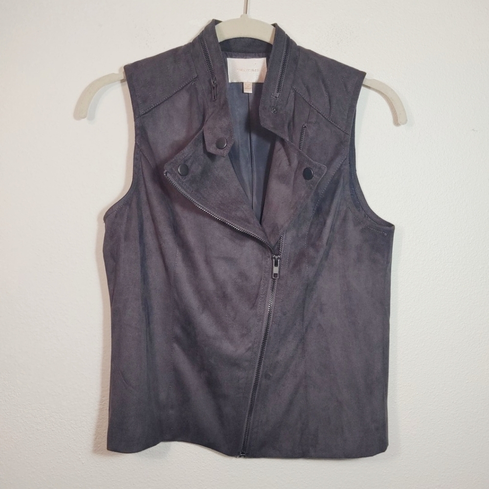 Skies Are Blue Gray Faux Suede Moto Vest S